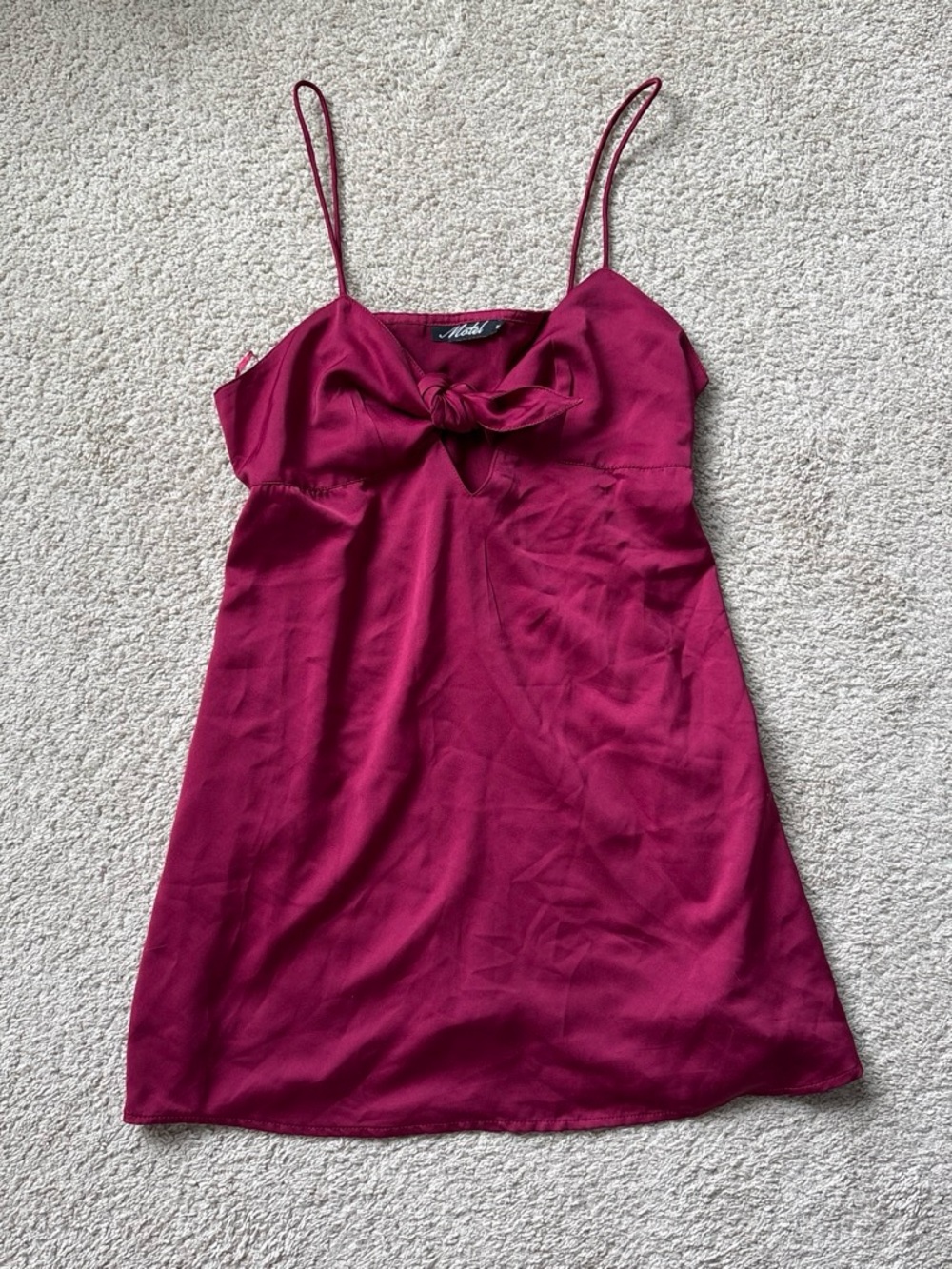 Motel Rocks Satin Tie-Front Mini Dress in Deep Berry